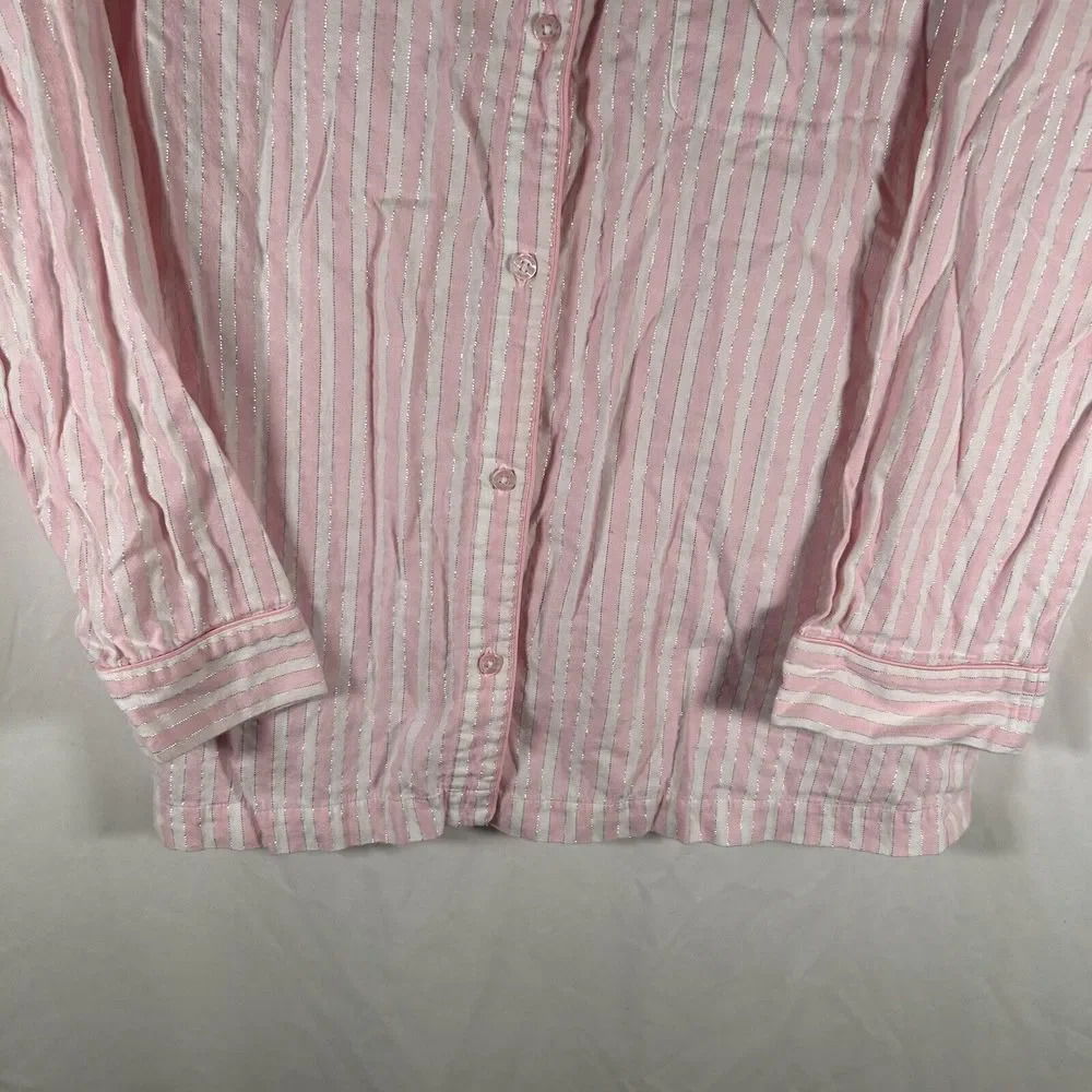 Victoria Secret Top Women's Medium Pink Striped Button Up Long Sleeve - Picture 3 of 9